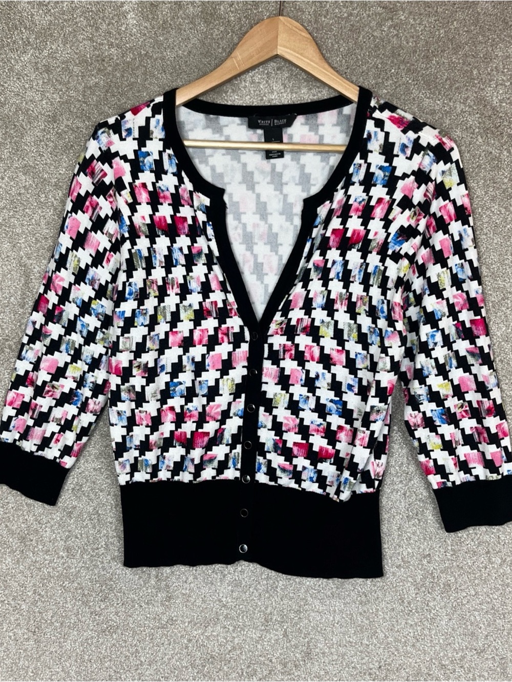 White House Black Market Cardigan Womens Large 3/4 Sleeve Snap Front- 4850